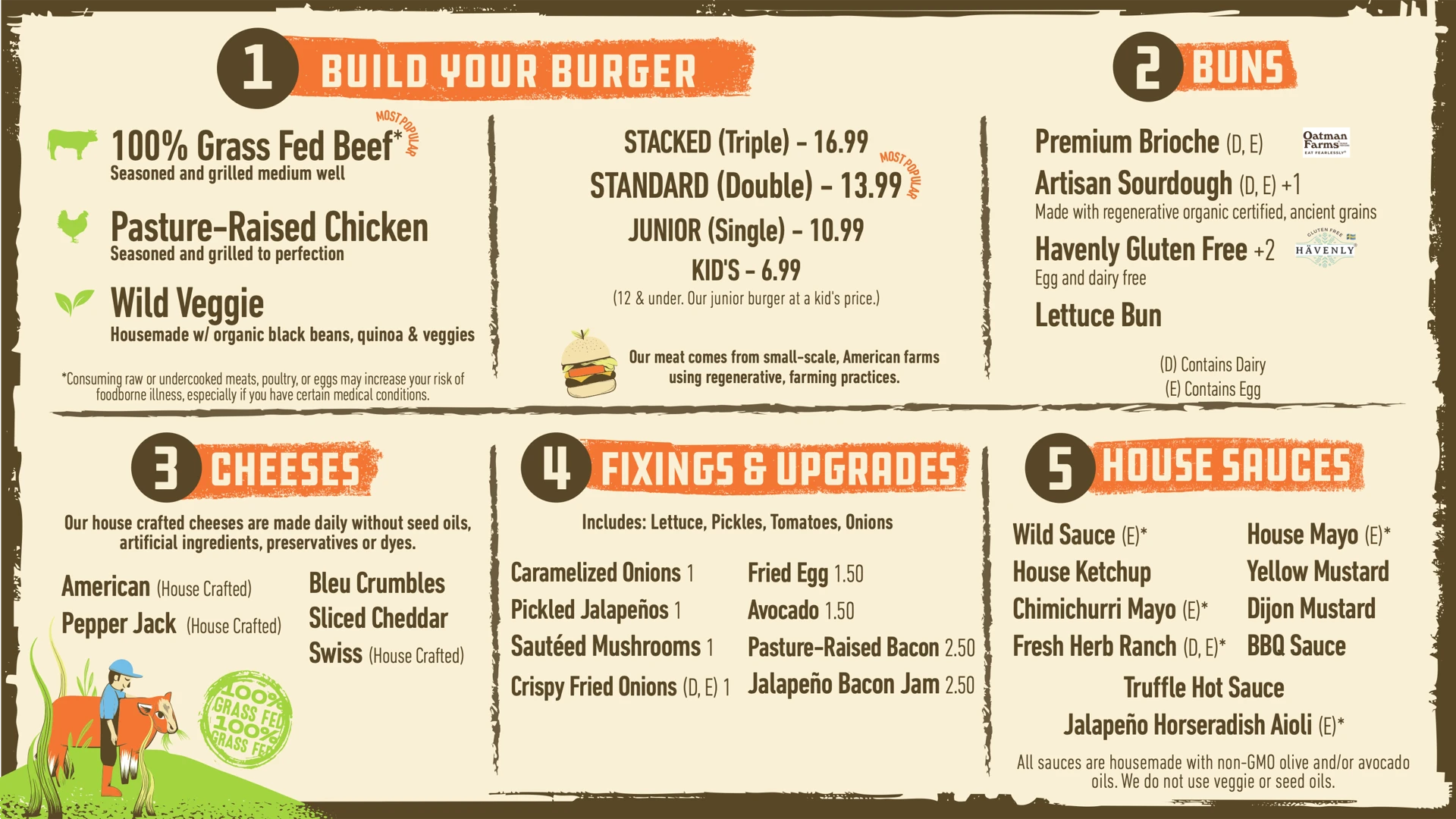 Wild Pastures build-your-burger menu